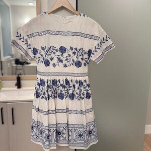 Shoshanna Short-Sleeve Embroidered Linen Mini Dress